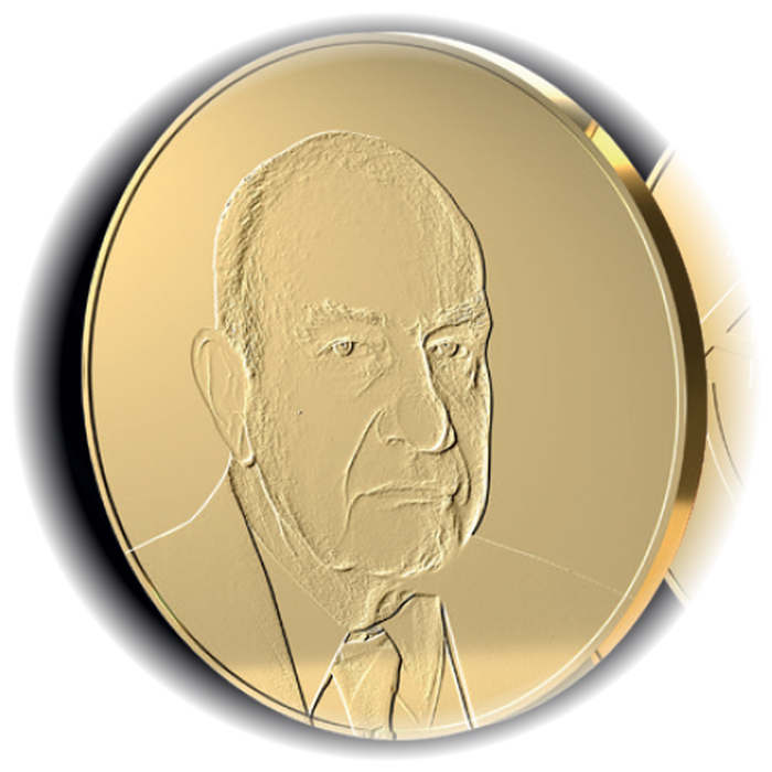 Medalla conmemorativa del centenario ANCE, anverso: retrato de John James Dupuis